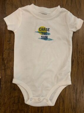 Carter's White 'Chase The Sun' Graphic One-Piece with Yellow and Blue